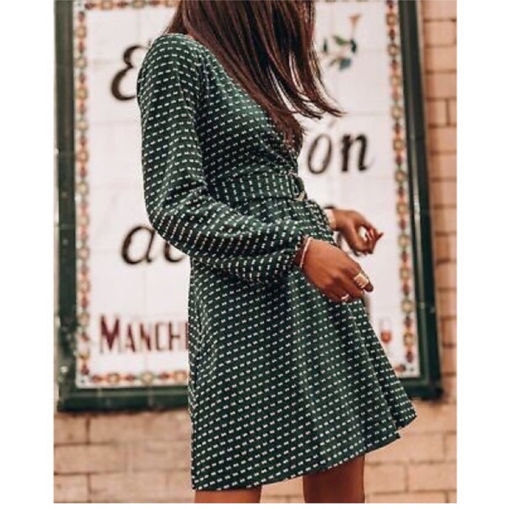 Maeve by Anthropologie ~ Malta green V-neck Lined Long Sleeve Dress | Sz Medium